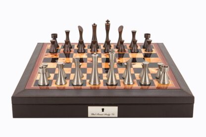 Dal Rossi Italy Chess Set - Brown PU Leather Bevelled Edge with Contemporary Metal Chessmen, 45cm - Image 2