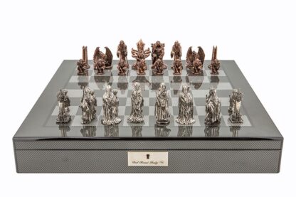 Dal Rossi Italy Chess Set - Evil Ring Metal Chessmen on Carbon Fibre Shiny Finish Box, 50cm - Image 2