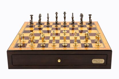 Dal Rossi Italy Chess Set - Sleek Design Brass Chessmen on Walnut Finish Box, 45cm - Image 2