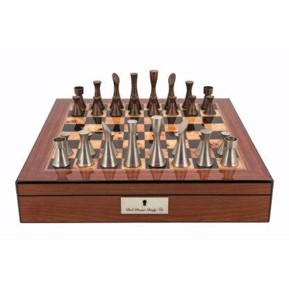 Dal Rossi Italy Chess Set - Contemporary Metal Chess Pieces on Walnut Finish Chess Box with compartments, 40cm - Image 2