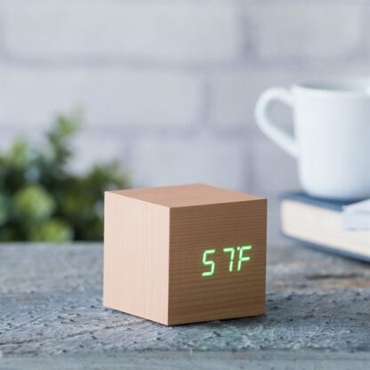 Gingko Cube Click Clock, Beech with Green LED - Image 4