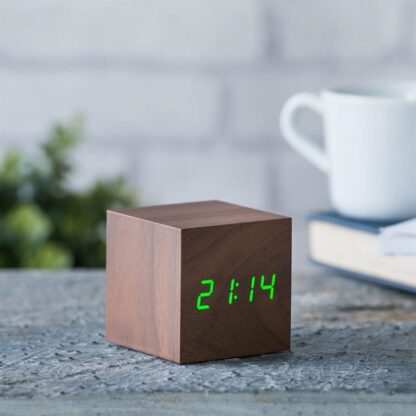 Gingko Cube Click Clock, Walnut with Green LED - Image 2