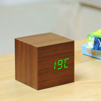 Gingko Cube Click Clock, Walnut with Green LED - Image 5