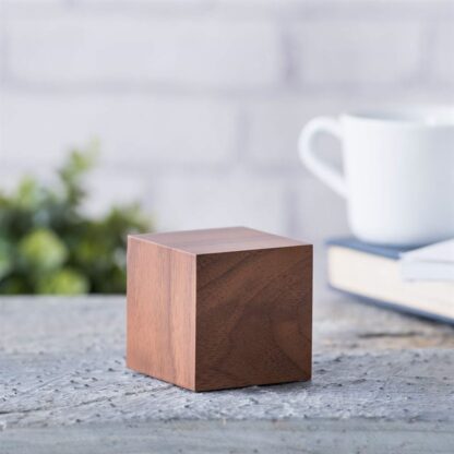 Gingko Cube Click Clock, Walnut with Green LED - Image 4