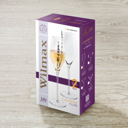 Wilmax Crystalline Champagne Flute, Julia, 300ml, Set of 2 - Image 2